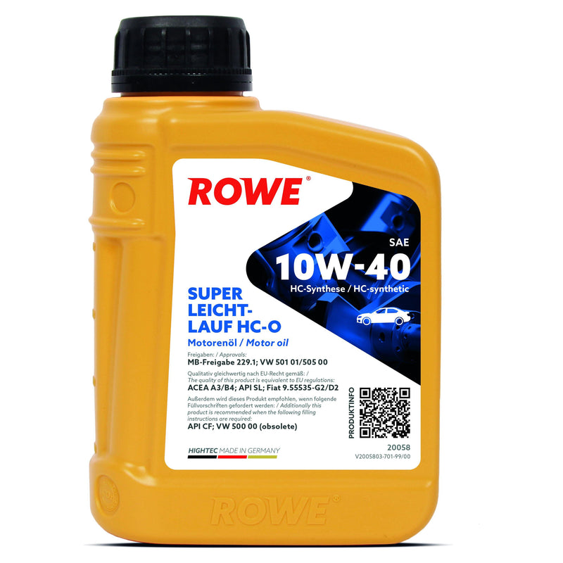 ROWE Motor Oil - Hightec Super Leichtlauf HC-O SAE 10W-40 - Enterprise Africa International -  HIGHTEC SUPER LEICHTLAUF HC-O SAE 10W-40 is a high-performance engine oil of SAE grade 10W-40 produced using HC synthetic oil. Its high level of performance is achieved through the interaction of selected base oils and advanced additives. Eminently suited to car petrol and diesel engines, with or without turbocharging.