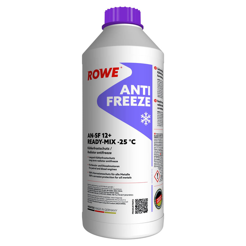 ROWE Antifreeze - Hightec Antifreeze AN-SF 12+ Ready-Mix -25℃ 1,5 litres - Enterprise Africa International -  HIGHTEC ANTIFREEZE AN-SF 12+ READY-MIX -25 °C is an advanced, long-lasting radiator antifreeze pre-mixed formulation based on mono-ethylene glycol. It is free of nitrite, amine, phosphate and silicate and offers reliable protection to aluminium and cast iron engines.